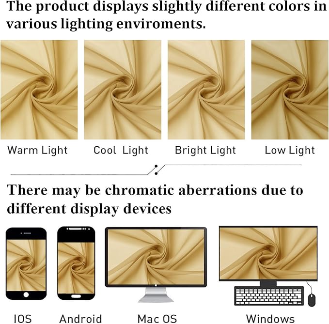 Lecloud Gold Sheer Curtains 120 Inches Long 2 Panels Set, Rod Pockets Light - Image 5