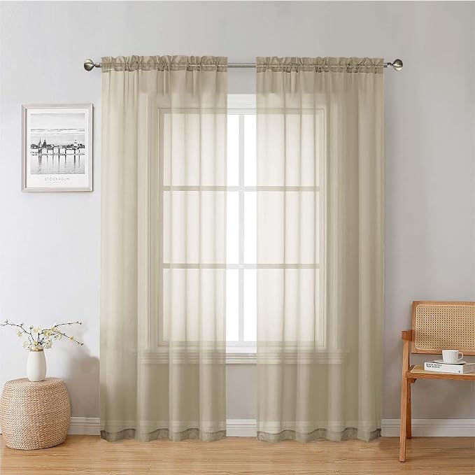 Lecloud Taupe Sheer Curtains 78 Inches Long 2 Panels, Elegant Light Filtering by Lecloud