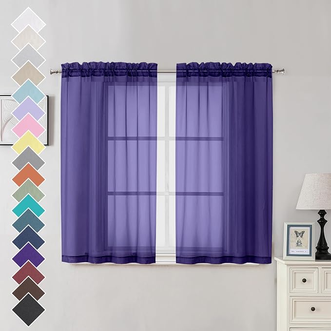 OVZME Purple Sheer Curtains 45 Inches Long 2 Panels, Light Filtering Sheer by OVZME