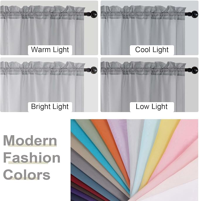 Kitchen Curtains 24 Inch Length Tier 2 Pieces, Light Grey Sheer Curtain Solid - Image 5