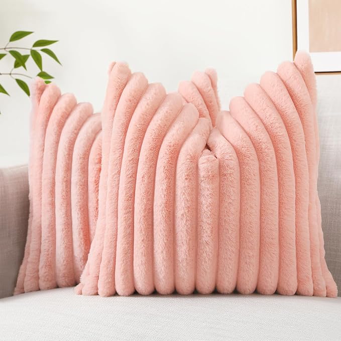 decorUhome Summer Cozy Faux Fur Throw Pillow Covers 24x24 Set of 2 Decorative by decorUhome