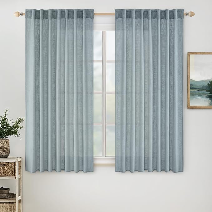MIULEE Dusty Blue Linen Curtains 54 Inch Length 2 Panels by MIULEE