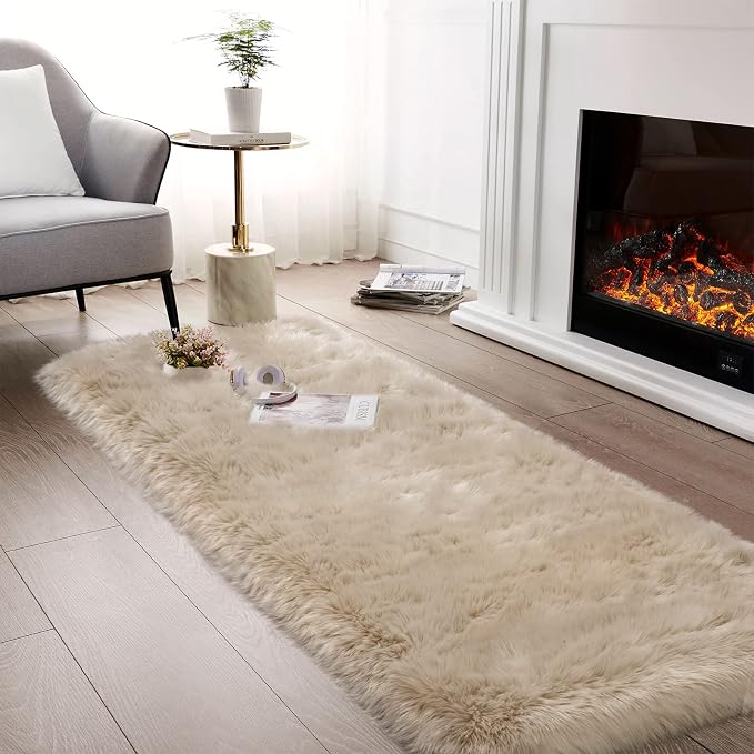 Beige Fluffy Rug for Bedroom, Soft Shag Rug for Sofa Couch Cushion, Cozy Shaggy - Image 9