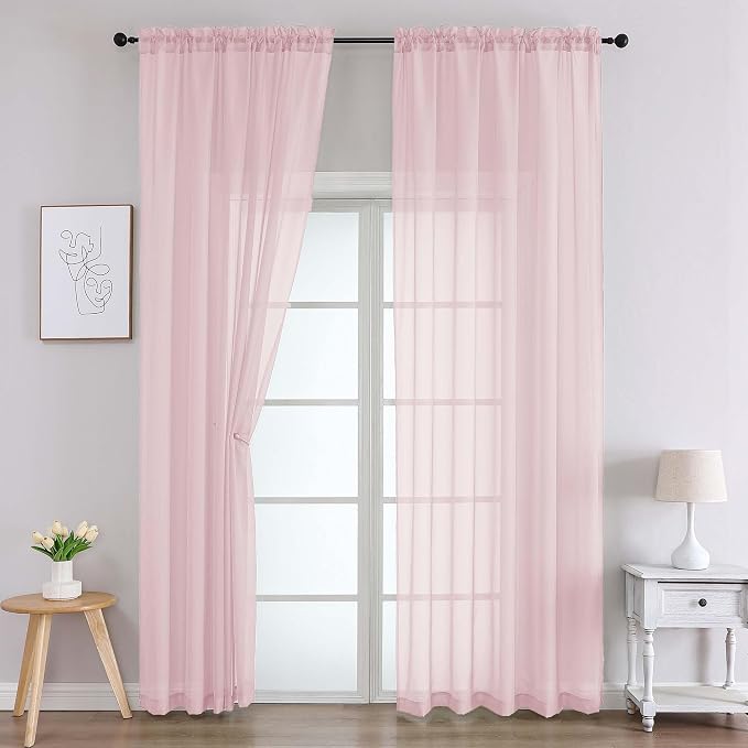 Blush Sheer Curtains 90 Inches Long 2 Panels Set by WelvetBLK