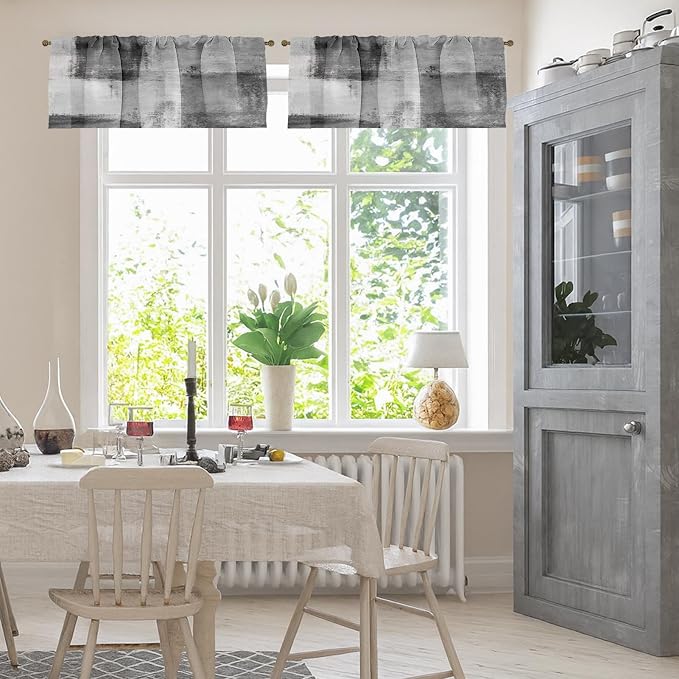 Emvency 4 Pack Valances Window Treatments, Abstract Modern Grey Minimalist - Image 2