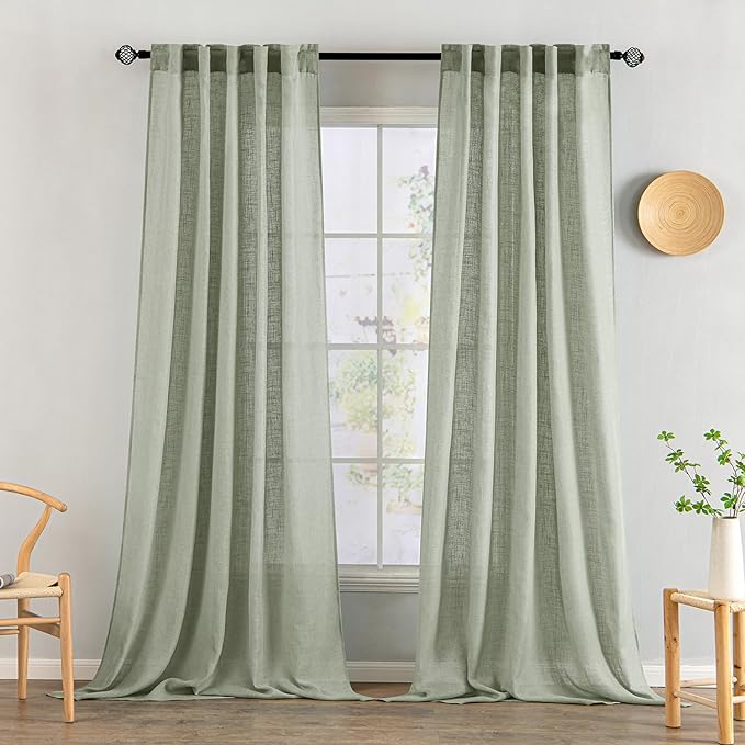 MIULEE Sage Linen Curtains 96 Inch Length 2 Panels by MIULEE