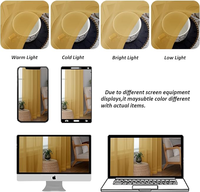 Chyhomenyc Extra Long Gold Sheer Curtains 108 Inches Long 2 Panels, Light - Image 4