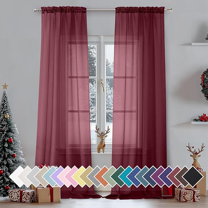 Aiyufeng 108 Inch Red Sheer Window Curtains by Aiyufeng