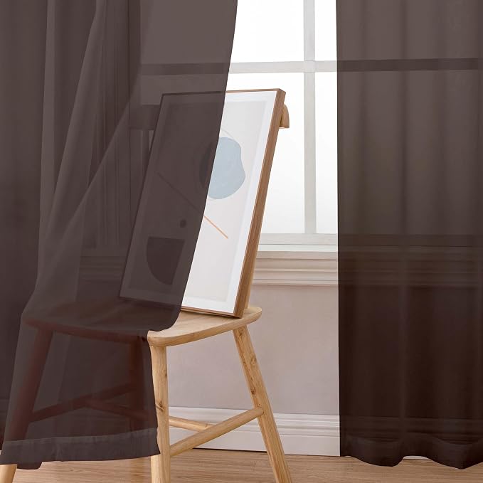 OWENIE Sheer Curtains, Chocolate Sheer Curtains 78 inch Length 2 Panels Set - Image 6