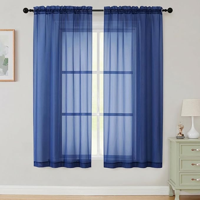 Sheer Curtains 63 Inch Length 2 Panels Set by WelvetBLK