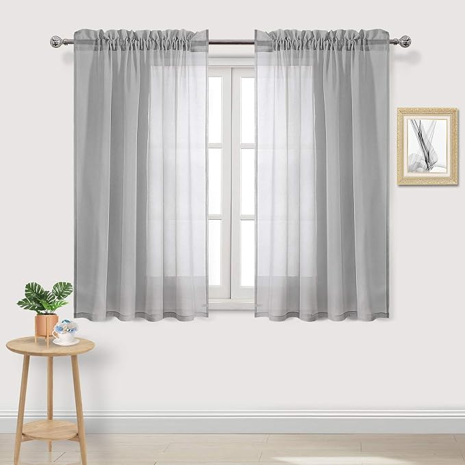 DWCN Grey Sheer Curtains Semi Transparent Voile Rod Pocket Curtains by DWCN