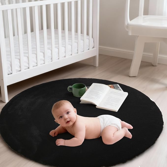 ThreadGlobe Fluffy Faux Rabbit Fur Circle Rug 3'x3', Cloud-Soft Area Rug - Image 6