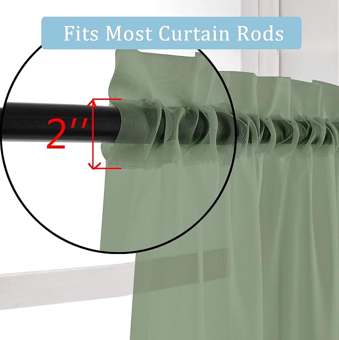 OWENIE Sheer Curtains Sage Green, Light Filtering - Image 2