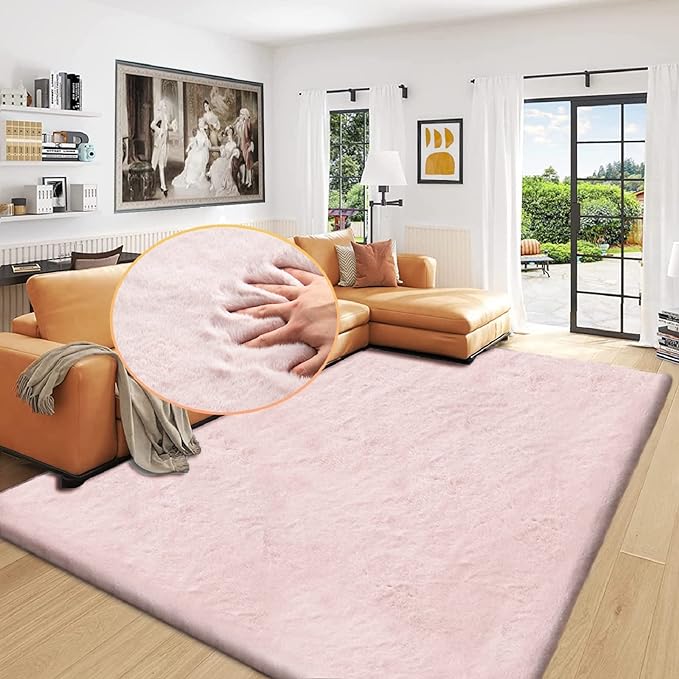 ORINOVA Shag Rug 6x9 Area Rugs for Living Room Pink Fuzzy Washable Faux Rabbit by ORINOVA