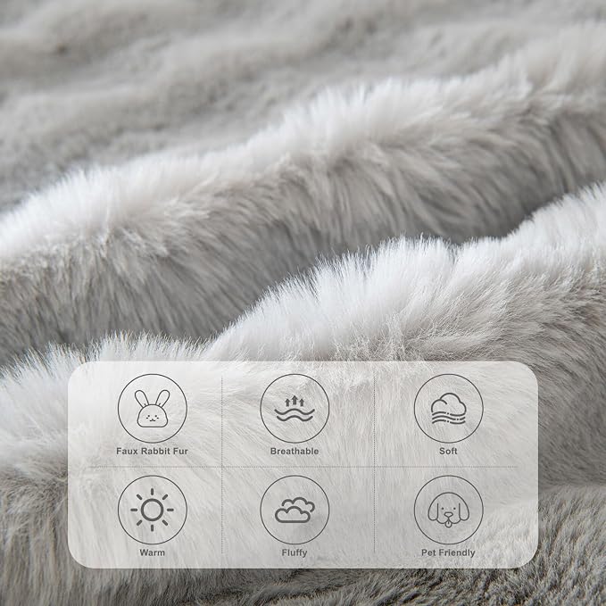 HANDONTIME Grey Plush Sofa Covers Washable Rabbit Plush Couch Cover Soft Cozy - Image 2