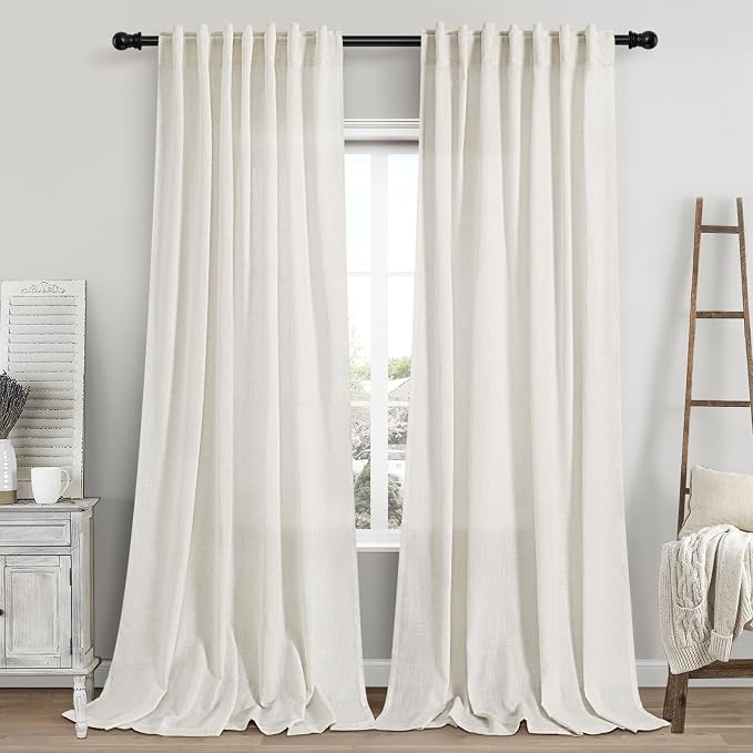 Cream Linen Curtains 112 Inches Long by Nanspring