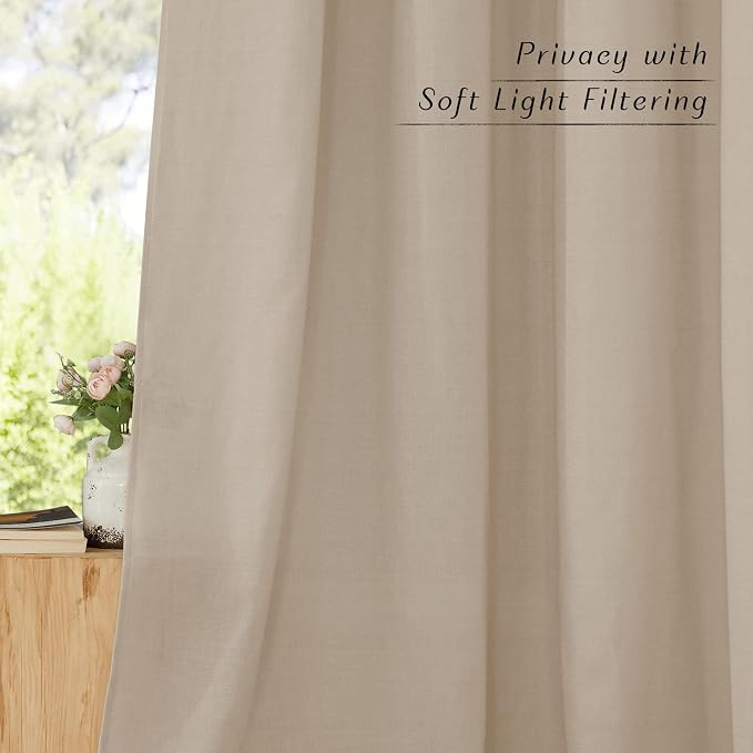 NICETOWN Flax Linen Blend Taupe Window Curtains, Grommet Vertical Drapes - Image 5