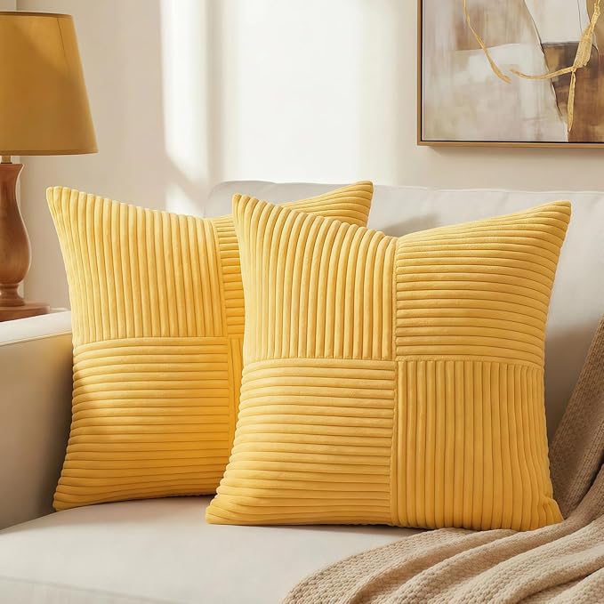 Fancy Homi 2 Packs Yellow Decorative Throw Pillow Covers 18x18 Inch by Fancy+Homi