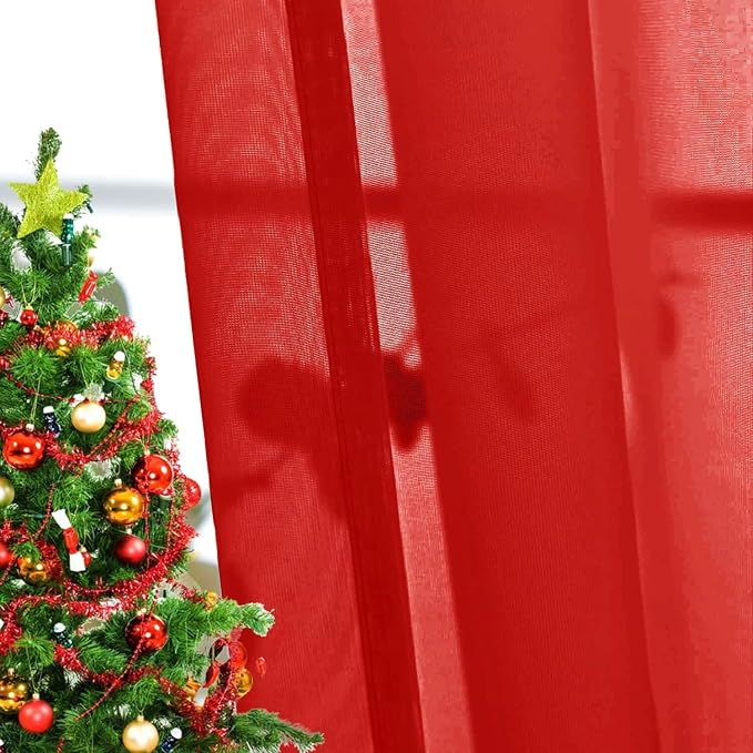 SpaceDresser Basic Rod Pocket Sheer Voile Window Curtain Panels Red 1 Pair 2 - Image 3
