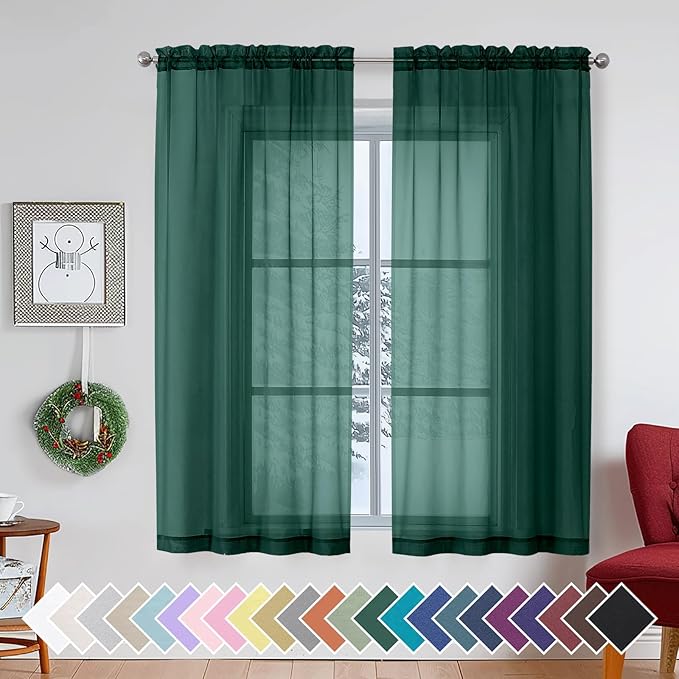 Aiyufeng Hunter Green Sheer Curtain Drapes 63 Inch Length 2 Panels by Aiyufeng