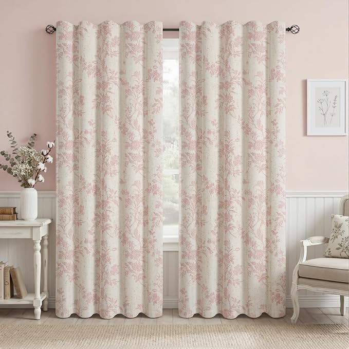Pink Boho Floral 100% Blackout Curtains 84 Inch 2 Panels | Farmhouse Vintage - Image 2