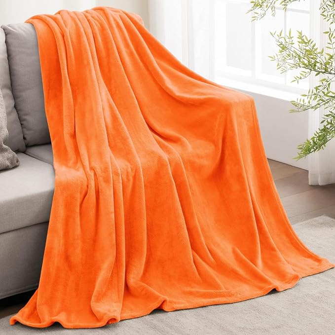 BEDELITE Orange Throw Blanket for Couch & Bed, Luxury Plush Cozy Fleece Blanket - Image 9