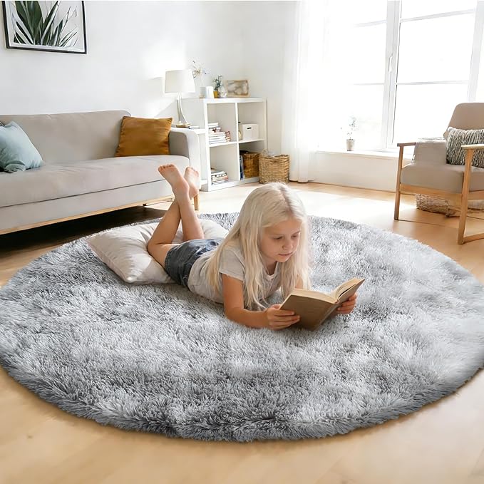 Tie-Dyed Fluffy Round Rug, Soft Area Rugs by yulidayang