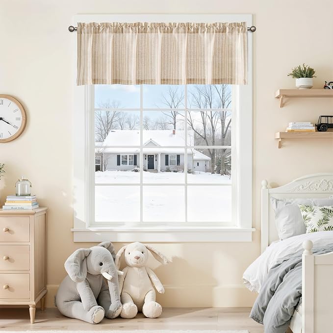 jinchan Valance Curtain Linen Textured Striped Window Curtain - Image 3