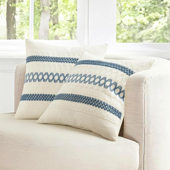 MIULEE Set of 2 Blue Boho Decorative Lumbar Pillow Covers 12x20 Inch | - Image 7