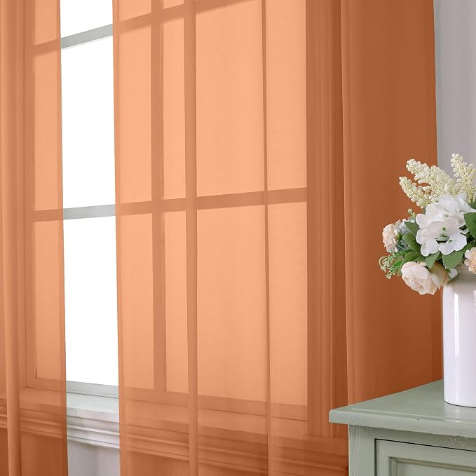 Aiyufeng Orange Sheer Curtains 54 Inch Length 2 Panels Set, Light Filtering - Image 2