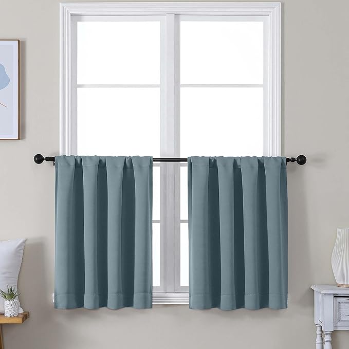 Simplebrand Ava Stone Blue Short 24 Inches Blackout Curtain 2 Panels Set by Simplebrand
