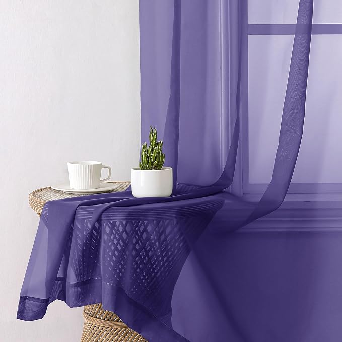 Aiyufeng Purple Sheer Curtains 63 Inch Length 2 Panels Set, Light Filtering - Image 4