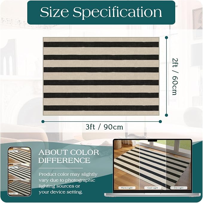 Black and White Striped Outdoor Rug - Image 2