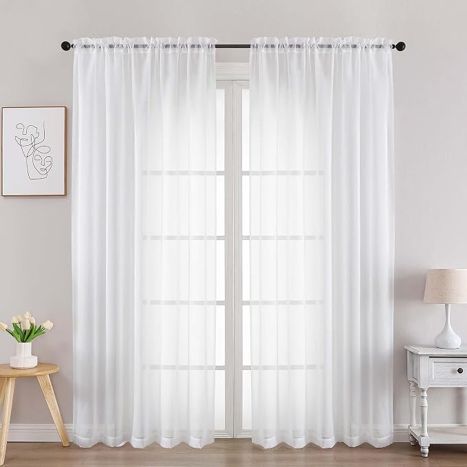 Chyhomenyc White Sheer Curtains 78 Inches Long 2 Panels Set by Chyhomenyc