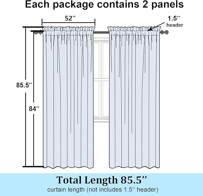 Simplebrand Semi Sheer White Curtains 84 Inches Long 2 Panels, Light Filtering - Image 2