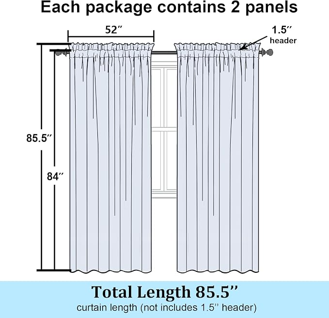 Simplebrand Semi Sheer Dusty Blue Curtains 84 Inches Long 2 Panels, Light - Image 2