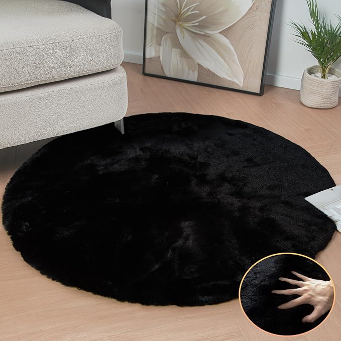 ORINOVA Black Rabbit Shaggy Fur Rug - Image 3