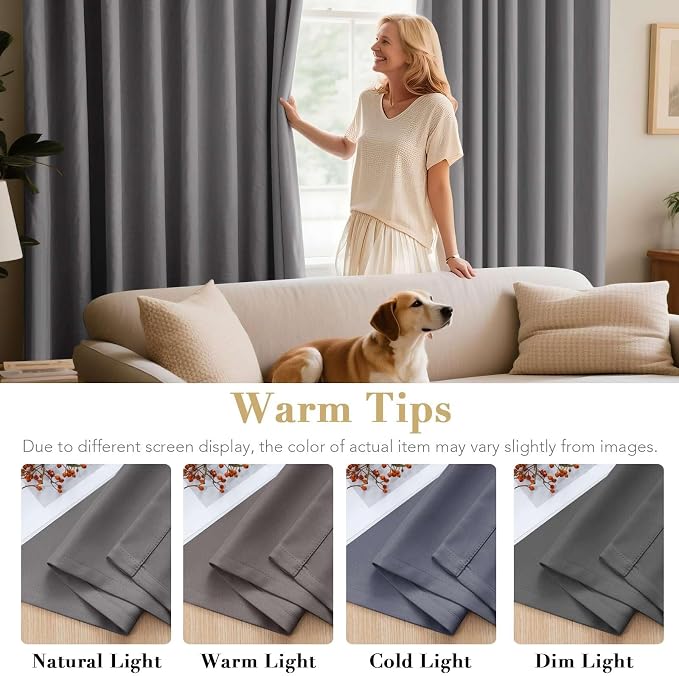 H.VERSAILTEX Solid Grey Color Thermal Insulated Blackout Curtains Metal Grommet - Image 5