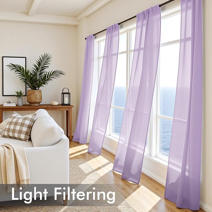MIULEE Light Purple Sheer Curtains 96 Inches Long, 4 Panels Set, Lavender Light - Image 4