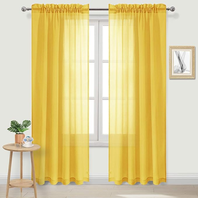 DWCN Yellow Sheer Curtains Semi Transparent Voile Rod Pocket Curtains by DWCN
