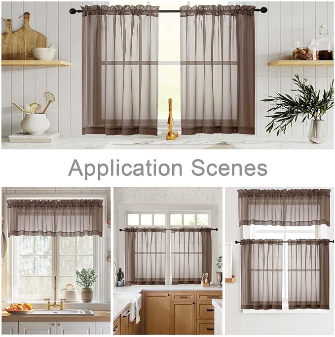 Cafe Curtains 36 Inch Length Tier 2 Pieces, Modern Soft Airy Sheer Kitchen - Image 6