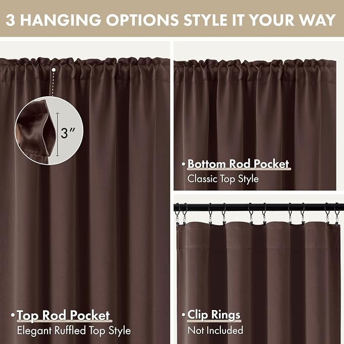 MIULEE 4 Panels Set Dark Brown Blackout Curtains 63 Inch Length Bedroom | - Image 8