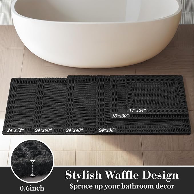 RESARE Waffle Bathroom Runner Rugs, Non Slip Boho Bath Mat 24"x72" Black | Long - Image 5