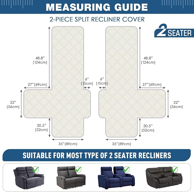 TAOCOCO 100% Waterproof Oversized Loveseat Recliner Cover, Non Slip Split Couch - Image 2