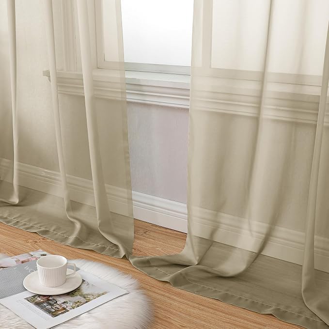 Aiyufeng Taupe Sheer Curtains 90 Inches Long 2 Panels Set, Semi Transparent - Image 8