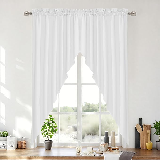 RYB HOME 2 Panels Valance for Windows Thick Faux Linen Blended Light Filtering by RYBHOME