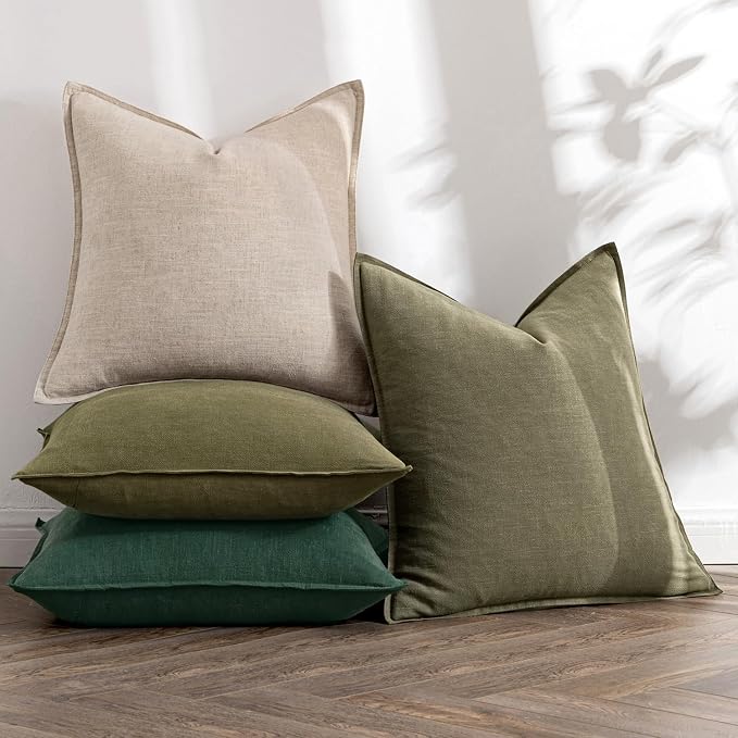 MIULEE Neutral Green Linen Pillow Covers Pack of 4 Decorative Natural Solid - Image 5