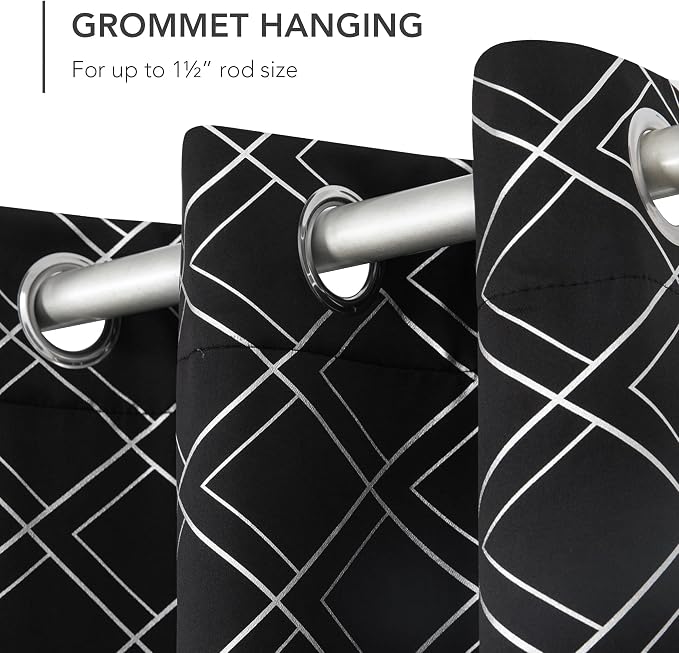 Deconovo Black Out Curtains for Bedroom Livint Room Nursery Geometry Silver - Image 6