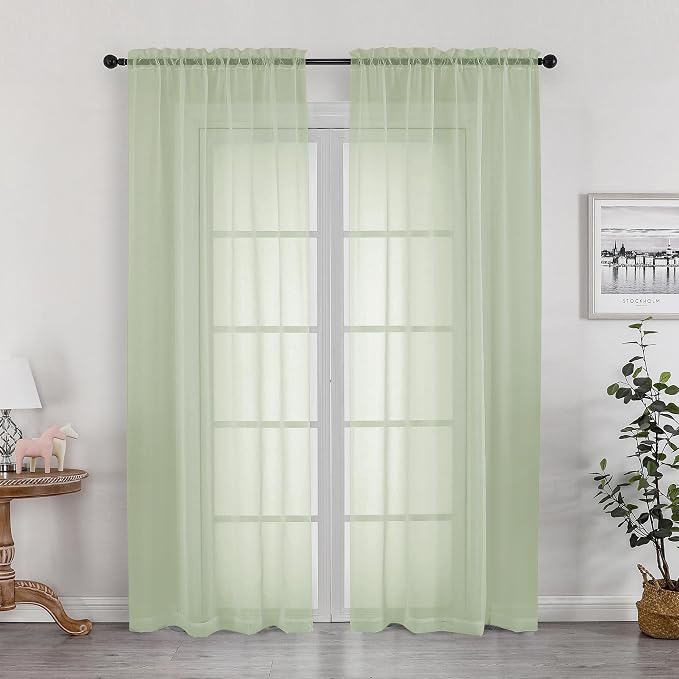 OWENIE Sheer Curtains 72 Inches Long 2 Panels Set, Light Filtering Sheer by OWENIE
