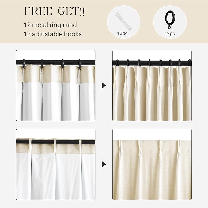 Pinch Pleated Linen Curtains 100% Blackout 90 Inches Long - Image 8